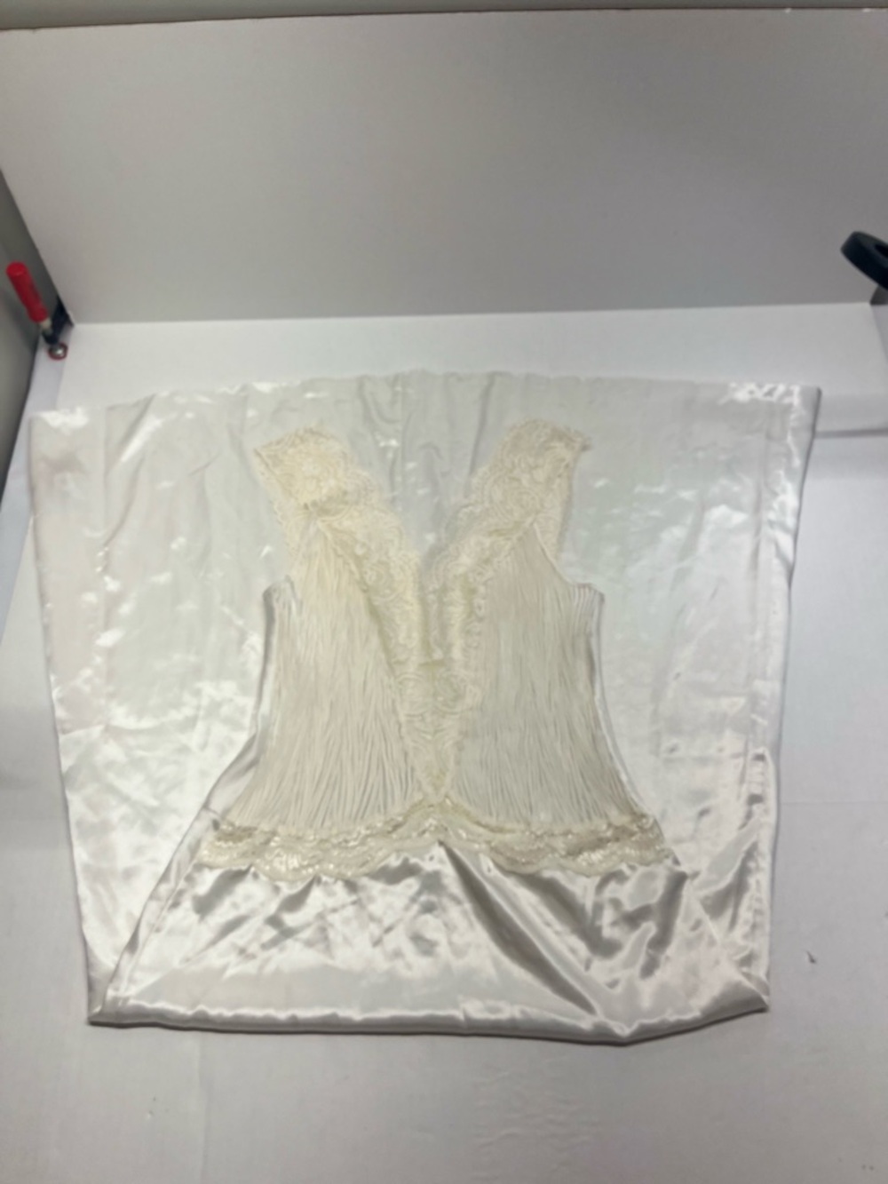 Vintage Ivory Lace-Trim Satin Chemise Slip Nightgown Lingerie Sz 12UK 8US - Picture 5 of 10